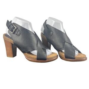 Sofft Cambry Sandal  Black Leather Criss Cross Open Toe Stacked Heel 8.5